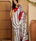 White women striped printed saree