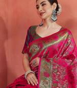 Pink woven design zari saree with unstitched blouse