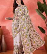 White embroidered saree with blouse piece