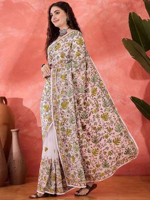 White embroidered saree with blouse piece 2