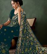 Teal embroidered saree with blouse piece