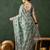 Teal ethnic motif embroidered saree with blouse piece
