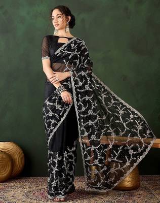 Black embroidered saree with blouse piece 1