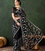 Black embroidered saree with blouse piece