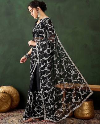 Black embroidered saree with blouse piece 2