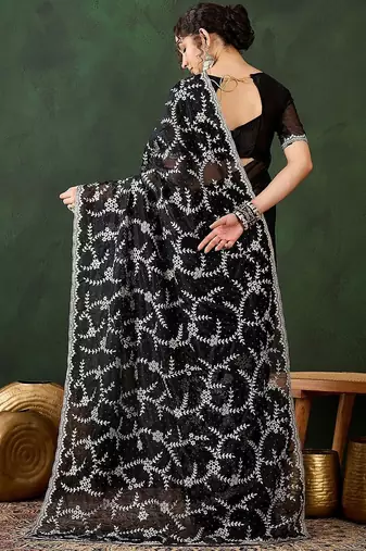 Black embroidered saree with blouse piece