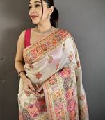 Off white woven design silk blend handloom jamdani saree