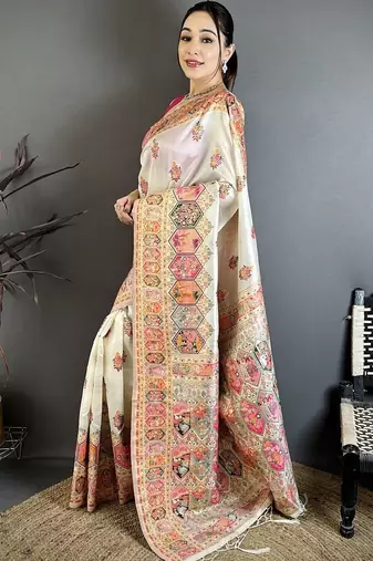 Off white woven design silk blend handloom jamdani saree