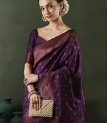 Purple woven design banarasi saree with blouse piece
