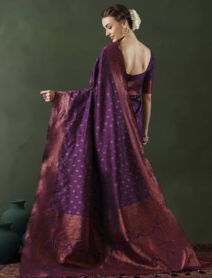 Purple woven design banarasi saree with blouse piece 2