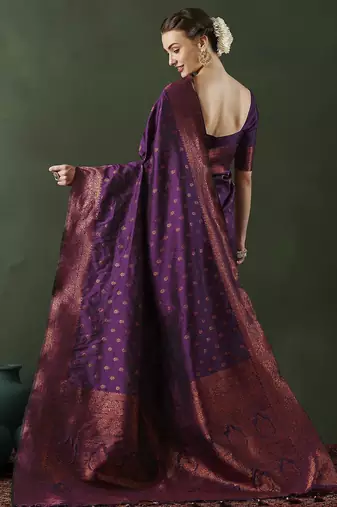 Purple woven design banarasi saree with blouse piece