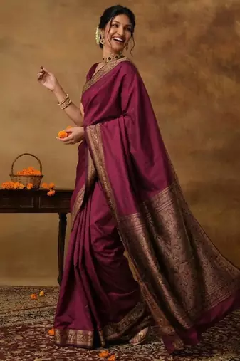 Black woven design sarees with blouse piece