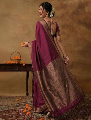 Black woven design sarees with blouse piece 4