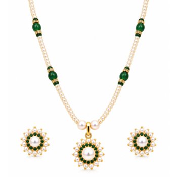 Natural pearls Set with green onyx stones pendant set  1