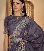 Grey embroidered saree with belt & unstitched blouse
