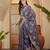 Grey embroidered saree with belt & unstitched blouse