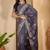 Grey embroidered saree with belt & unstitched blouse