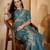 Teal floral embroidered sequinned saree