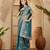 Teal floral embroidered sequinned saree