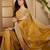 Mustard embroidered saree with blouse piece & belt