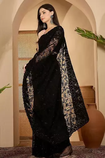 Black embroidered saree with blouse piece
