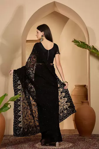 Black embroidered saree with blouse piece
