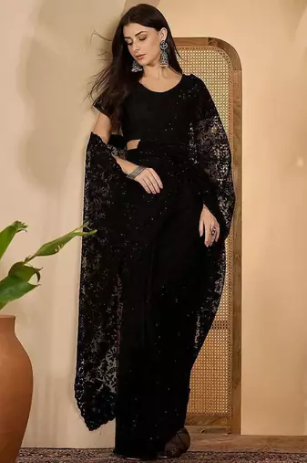 Black embroidered saree with blouse piece