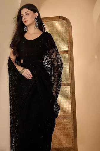 Black embroidered saree with blouse piece