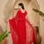 Red floral embroidered sequinned sarees with waist belt & unstitched blouse piece