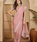 Pink embellished embroidered satin heavy work saree