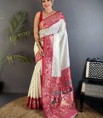 Off white woven design paithani sarees with blouse