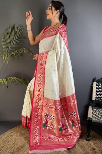 Off white woven design paithani sarees with blouse