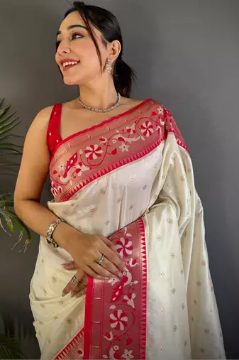 Off white woven design paithani sarees with blouse