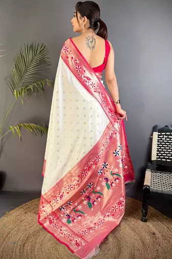 Off white woven design paithani sarees with blouse