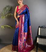 Blue woven design paithani sarees with blouse