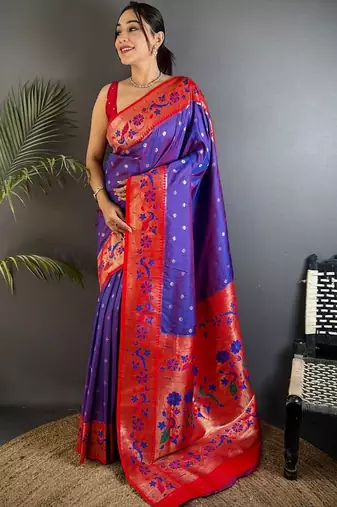 Lavender woven design paithani sarees with blouse