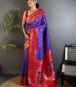 Lavender woven design paithani sarees with blouse