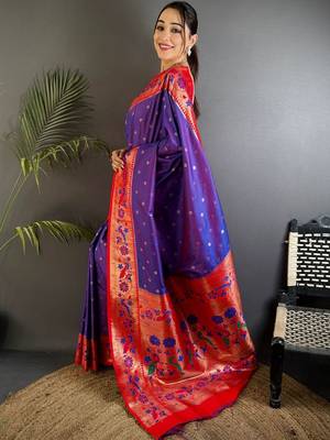 Lavender woven design paithani sarees with blouse 2