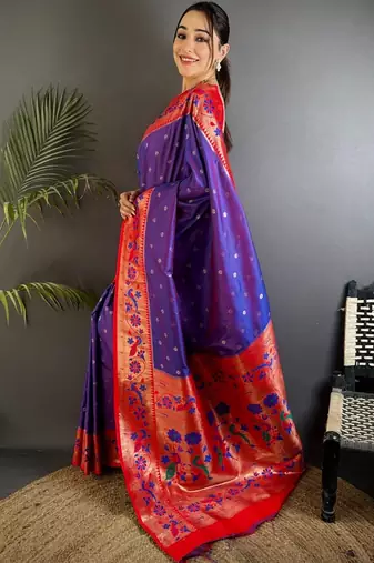 Lavender woven design paithani sarees with blouse