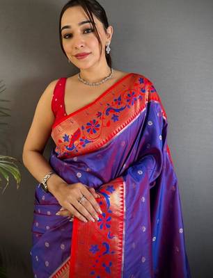 Lavender woven design paithani sarees with blouse 3