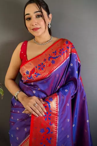 Lavender woven design paithani sarees with blouse