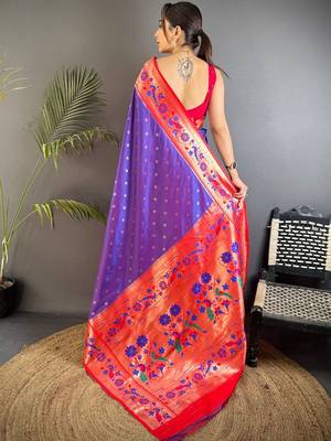 Lavender woven design paithani sarees with blouse 4