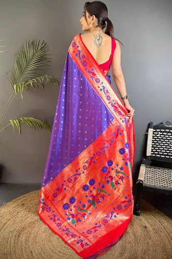 Lavender woven design paithani sarees with blouse