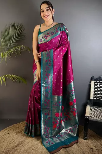 Purple woven design paithani sarees with blouse