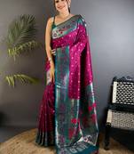 Purple woven design paithani sarees with blouse