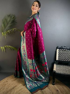 Purple woven design paithani sarees with blouse 2
