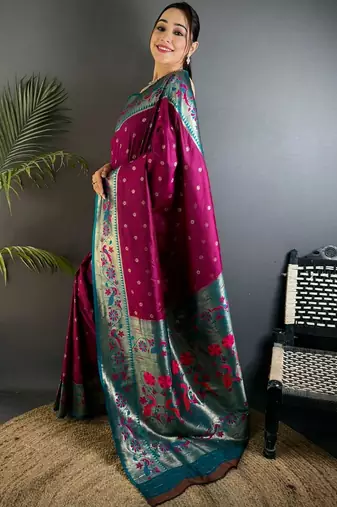 Purple woven design paithani sarees with blouse