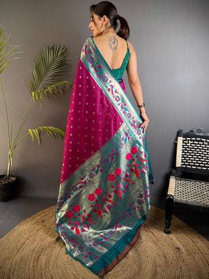 Purple woven design paithani sarees with blouse 3