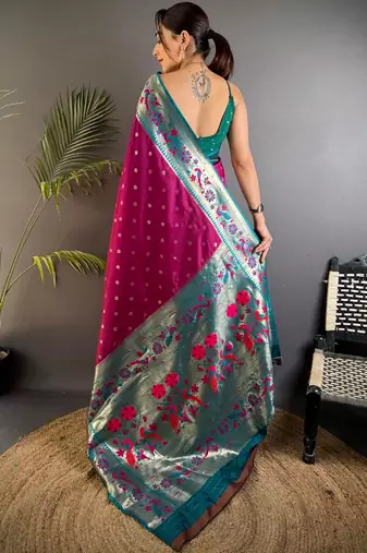 Purple woven design paithani sarees with blouse