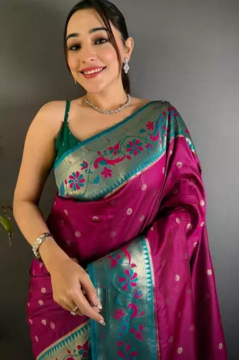 Purple woven design paithani sarees with blouse